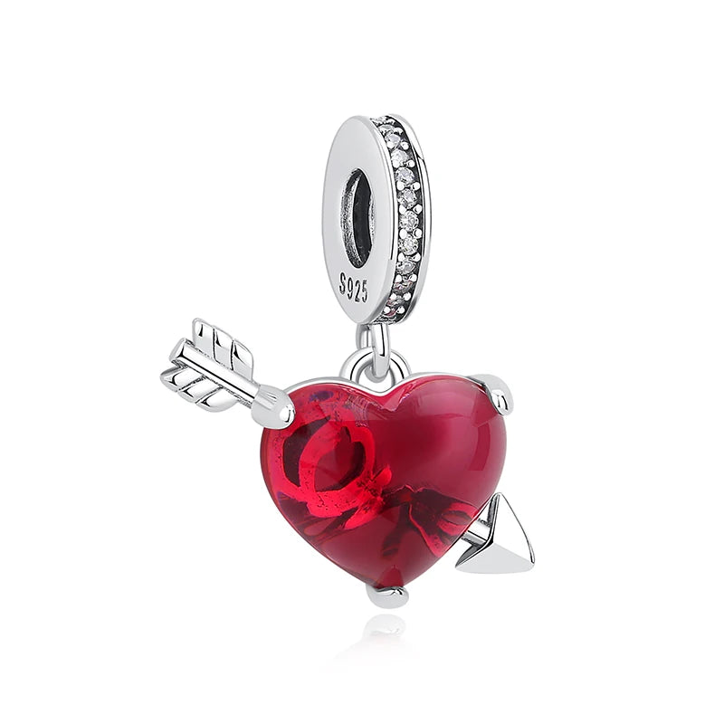 925 Silver Love Heart Charm Bead for Bracelets & Necklaces Valentine's Gift