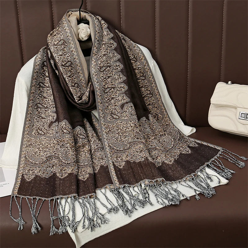Women's Cashmere Pashmina Shawl Warm Winter Scarf Wrap with Elegant Print