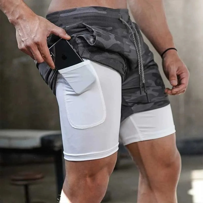 Men’s 2-in-1 Camo Running Shorts – Quick-Dry Gym Fitness Training Jogging Sports Short