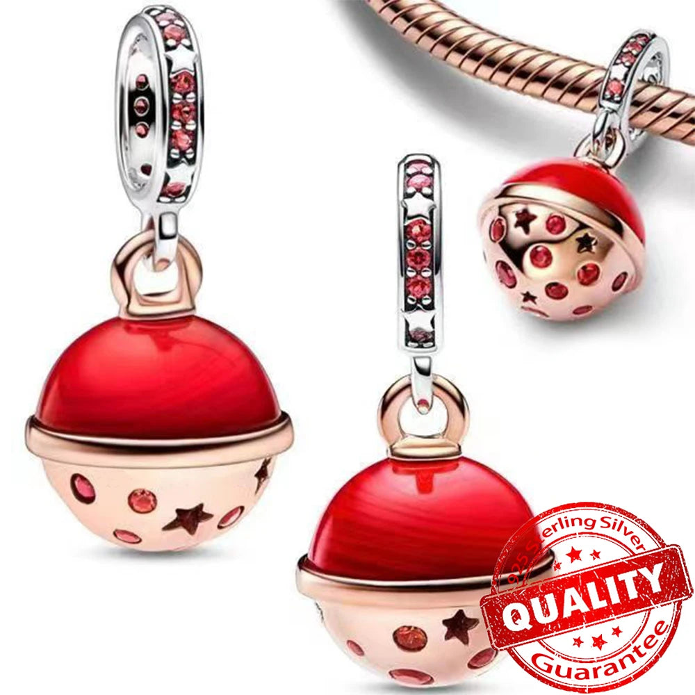 Rose Gold Triple-Row Cherry Blossom Dangle Charm for Silver Bracelet
