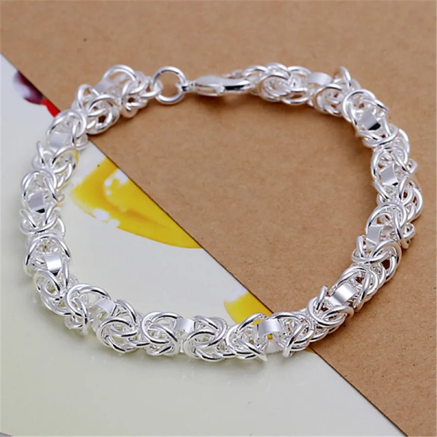Sterling Silver Square Chain Bracelet for Women & Men Wedding Gift