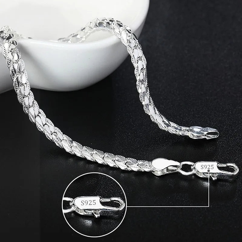 Sterling Silver Square Chain Bracelet for Women & Men Wedding Gift