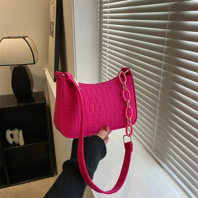 Luxury Felt Armpit Tote Fashionable Crescent & Square Handbag for Women