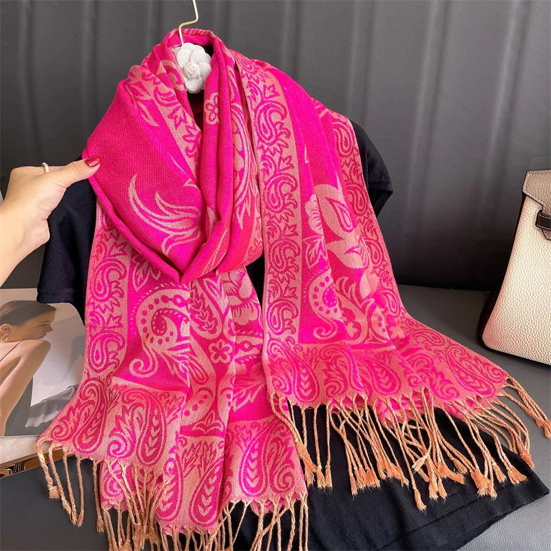 Women's Cashmere Pashmina Shawl Warm Winter Scarf Wrap with Elegant Print