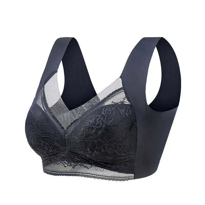 Plus Size Seamless Lace Bralette Push Up Ice Silk Wireless Bra L-6L