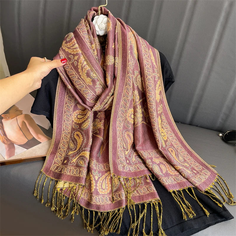 Women's Cashmere Pashmina Shawl Warm Winter Scarf Wrap with Elegant Print