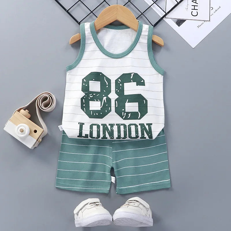 Kids Summer Outfit Vest & Shorts Set Baby Boys Girls Cotton Sleeveless