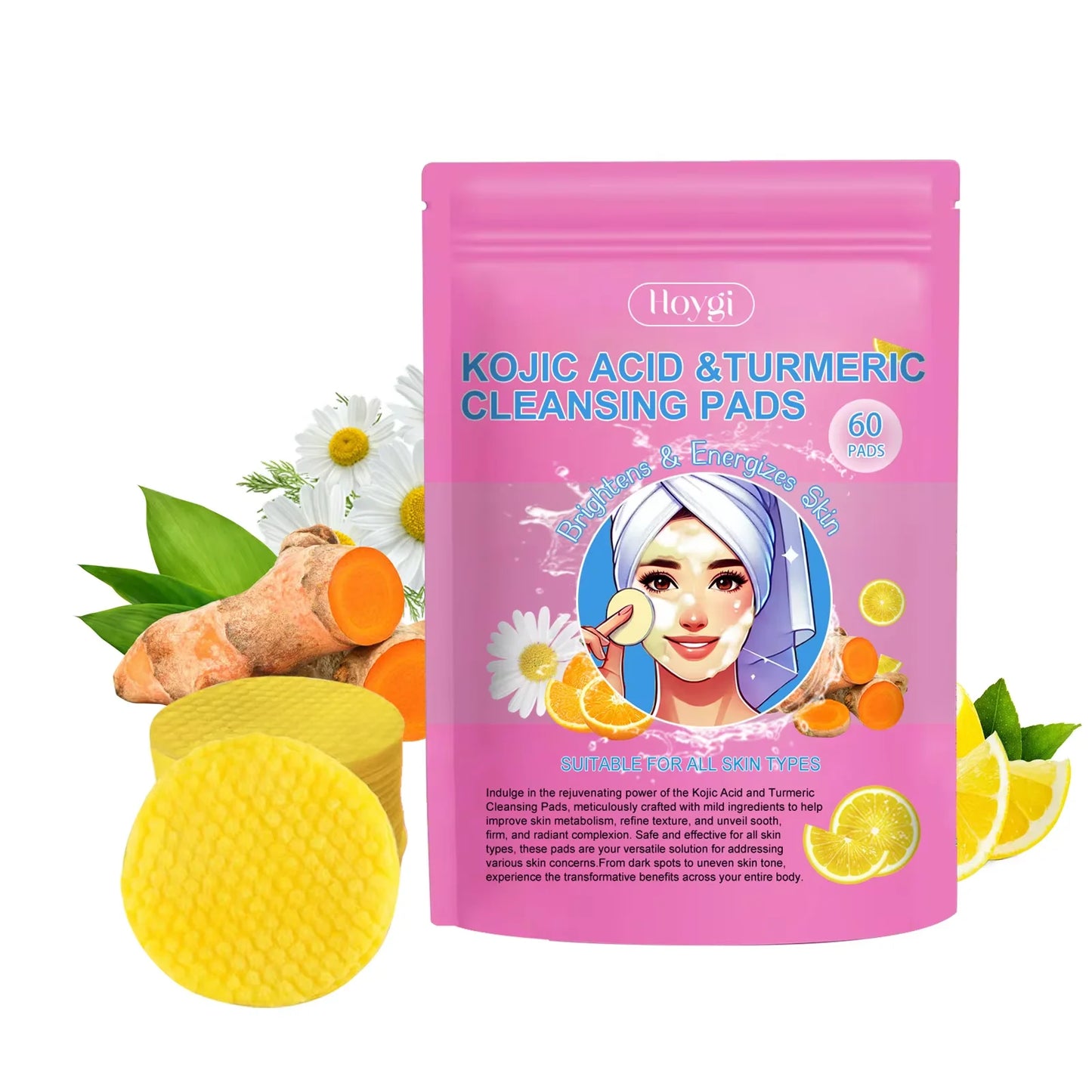 Turmeric Cleansing Pads Exfoliating Face Wipes for Smooth & Clear Skin