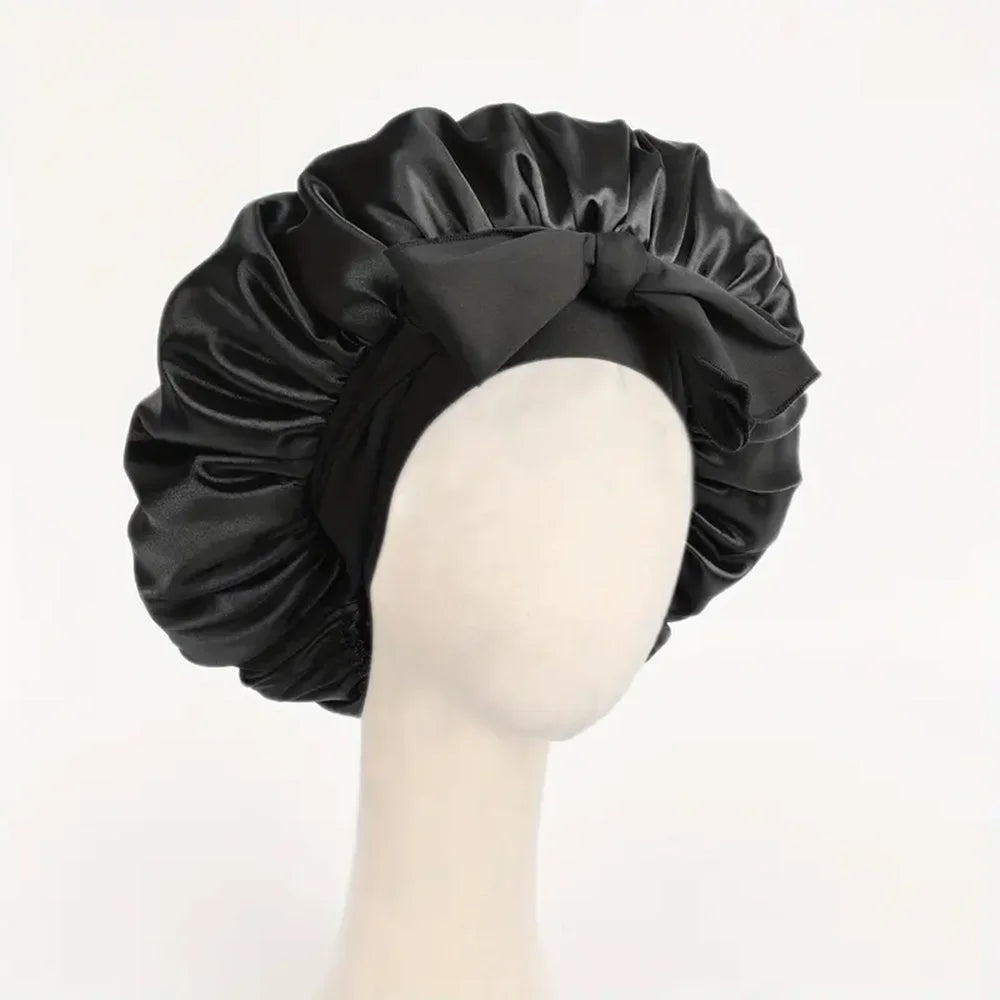 Adjustable Satin Silk Bonnet with Tie Band for Sleeping Hair Protection