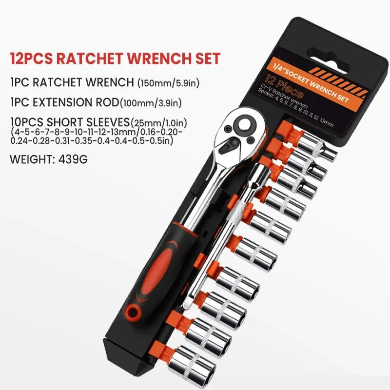 12PC Socket Wrench Set – Ratchet Quick-Release Tool Kit for Car Repair