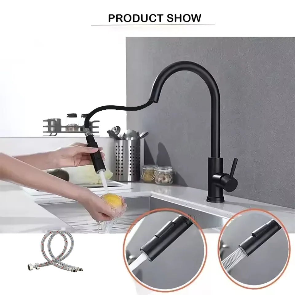 Stainless Steel Pull-Out Kitchen Hot & Cold Single Hole Sink Tap