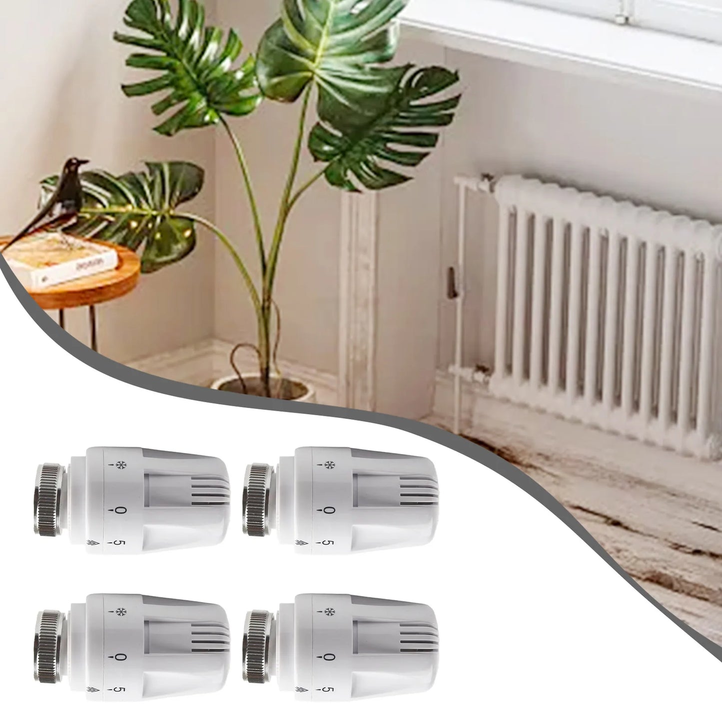 4PCS M30x1.5 Thermostatic Radiator Valves 5-Level Heating Control Head