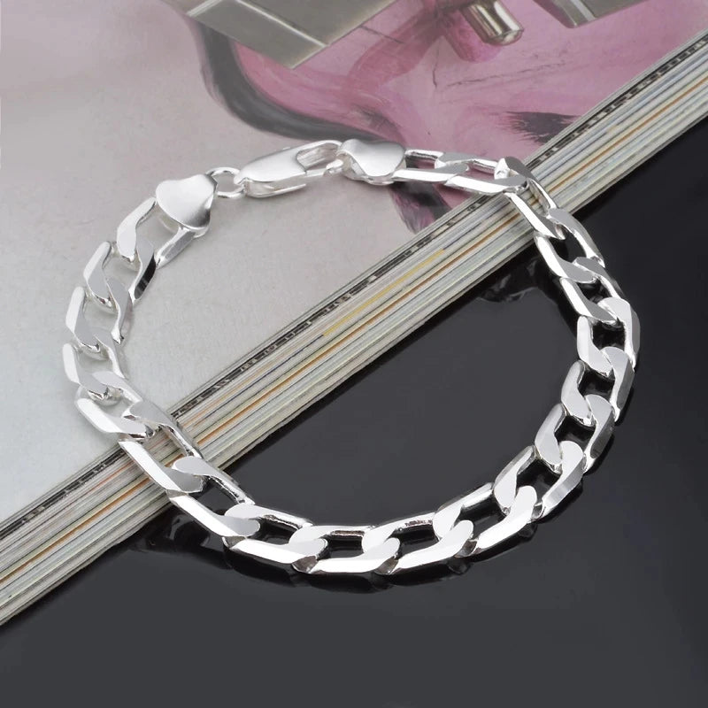 Sterling Silver Sideways Chain Bracelet for Women Jewelry Gift
