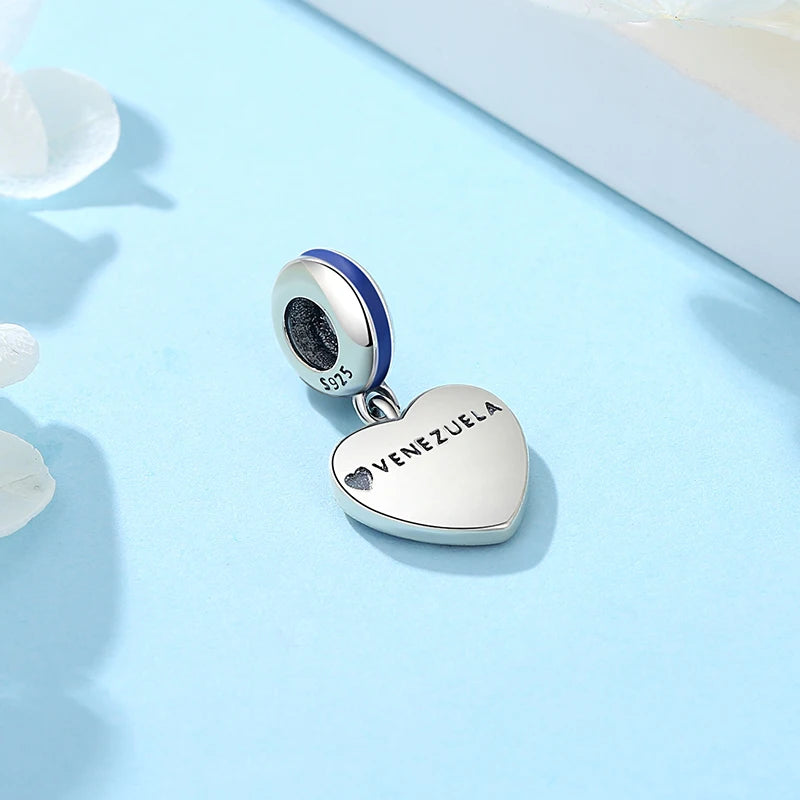 Sterling Silver Venezuela Flag Heart Charm Bead for Bracelet Necklace