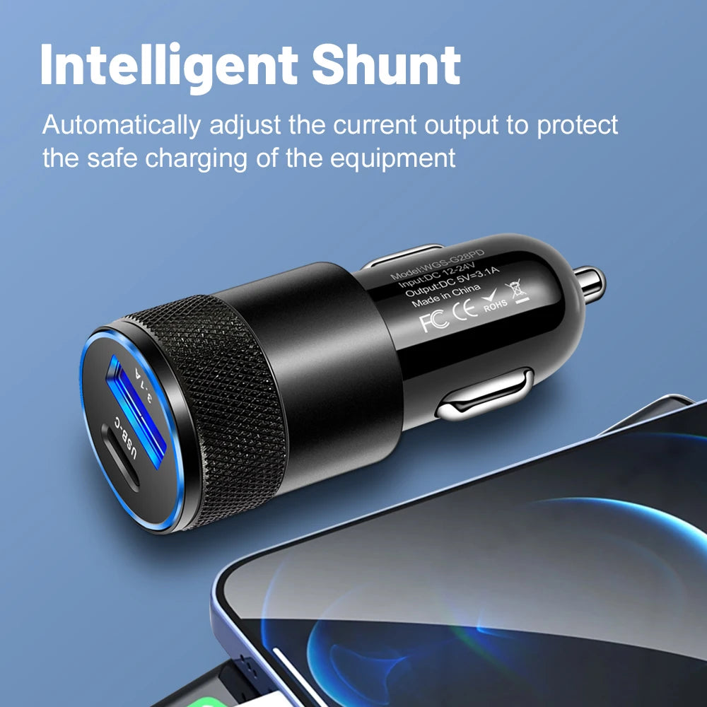 3.1A USB Car Charger Type-C Fast Charging Adapter for Phone Cigarette Port