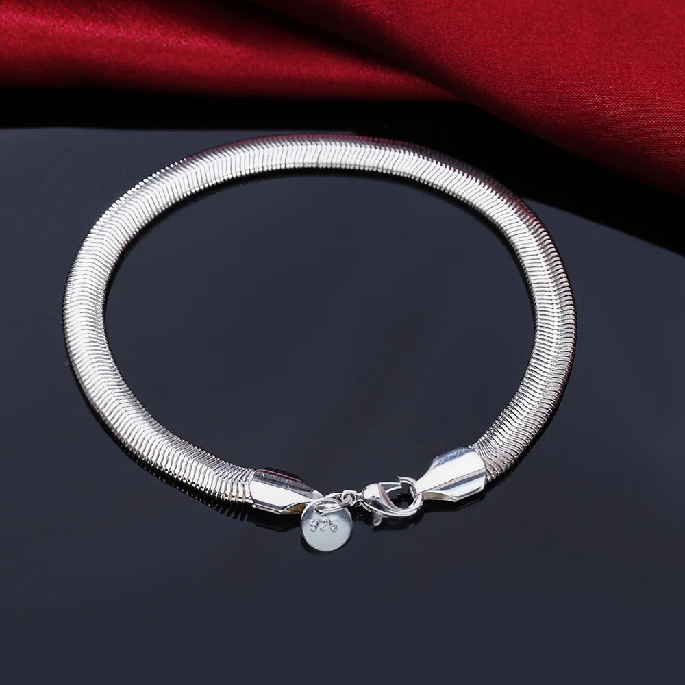Sterling Silver Square Chain Bracelet for Women & Men Wedding Gift
