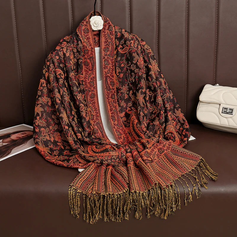 Women's Cashmere Pashmina Shawl Warm Winter Scarf Wrap with Elegant Print