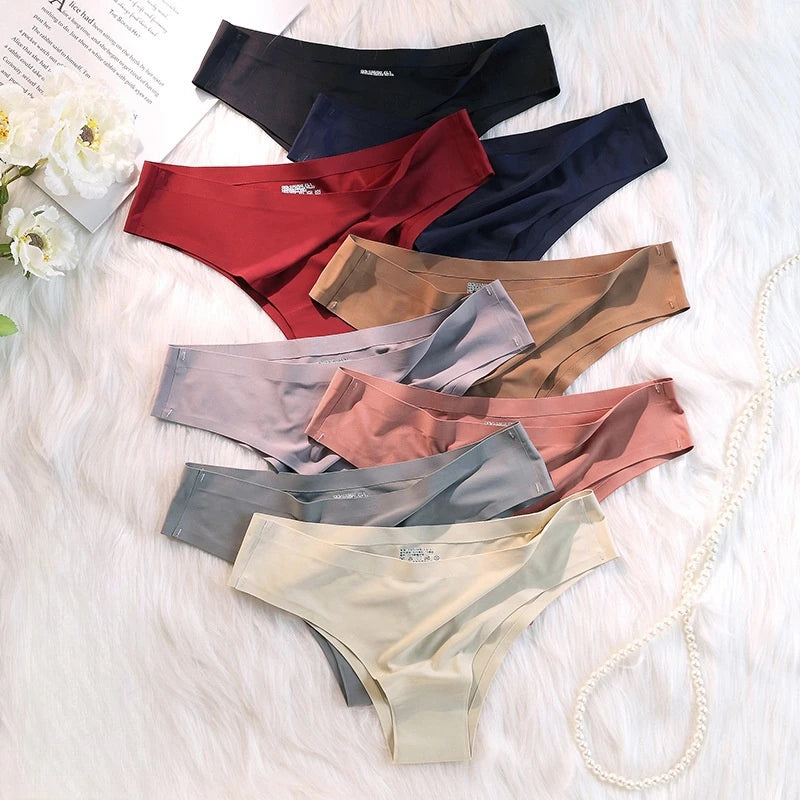 4PCS Women's Seamless Ice Silk Panties Low Waist Soft G-String Briefs