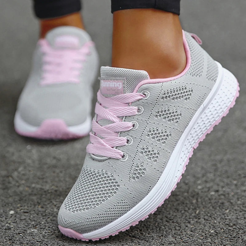 Women's Fashion Mesh Sneakers Breathable Lace-Up Tennis Shoes