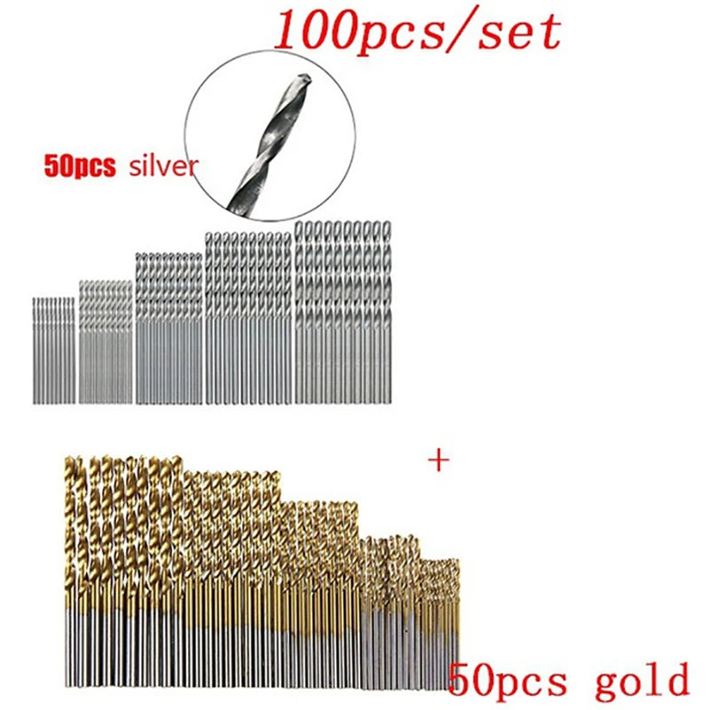 Titanium Coated Drill 100/50Pcs Bits HSS High Speed Steel Set Tool Quality Power Tools 1/1.5/2/2.5/3mm