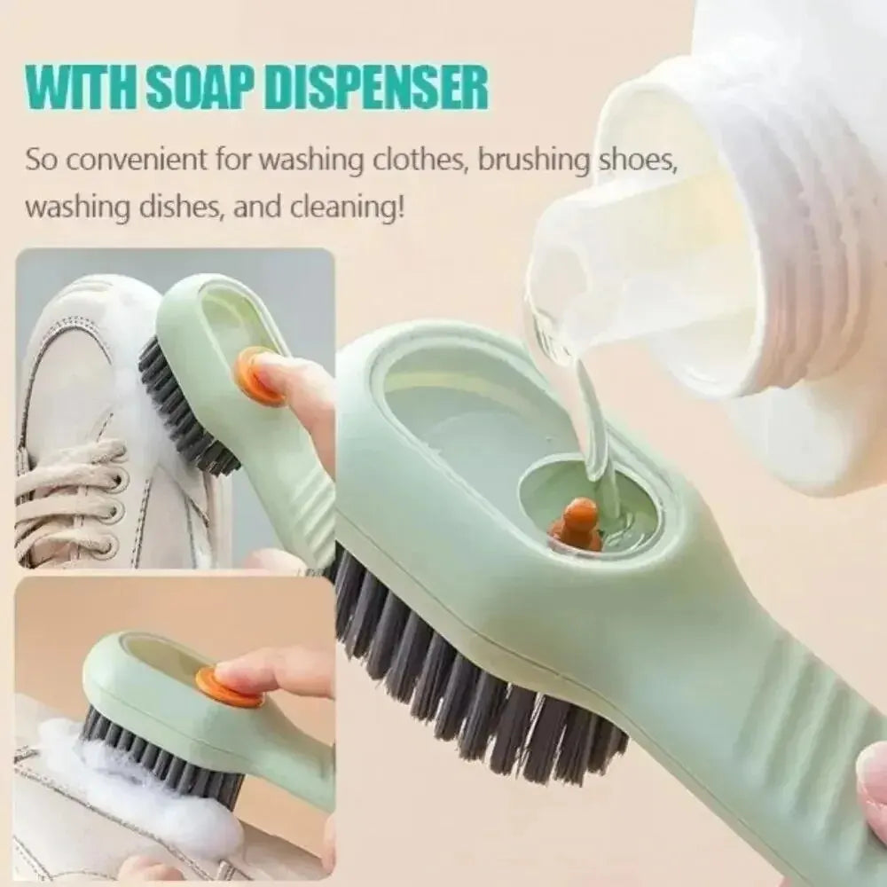 Long Handle Shoe Cleaning Brush – Soft Bristles with Soap Dispenser & Hook