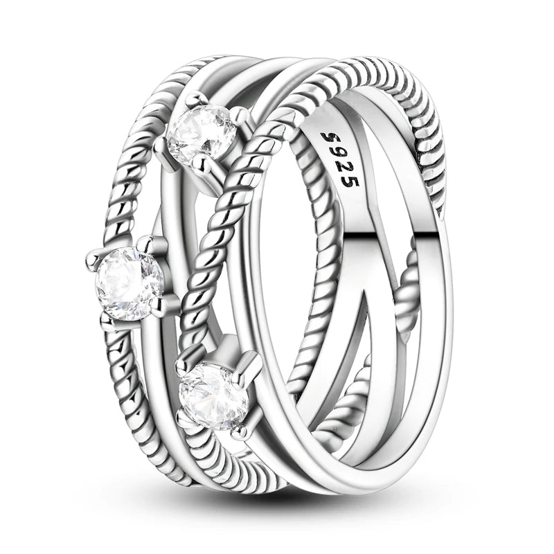 Silver Colour Star Zircon Ring for Women Wedding Engagement Gif