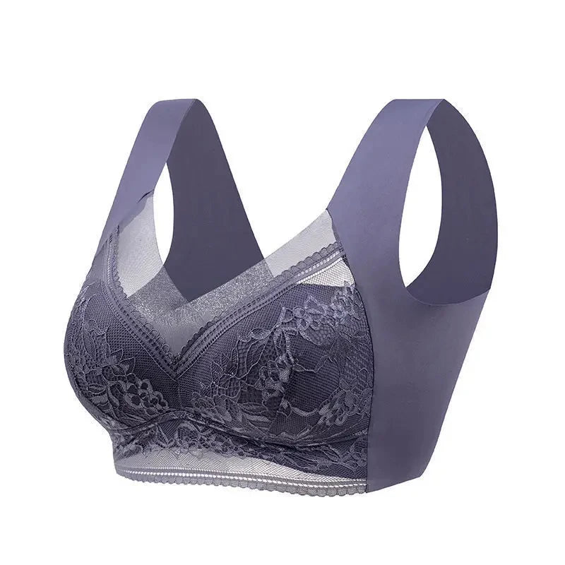 Plus Size Seamless Lace Bralette Push Up Ice Silk Wireless Bra L-6L