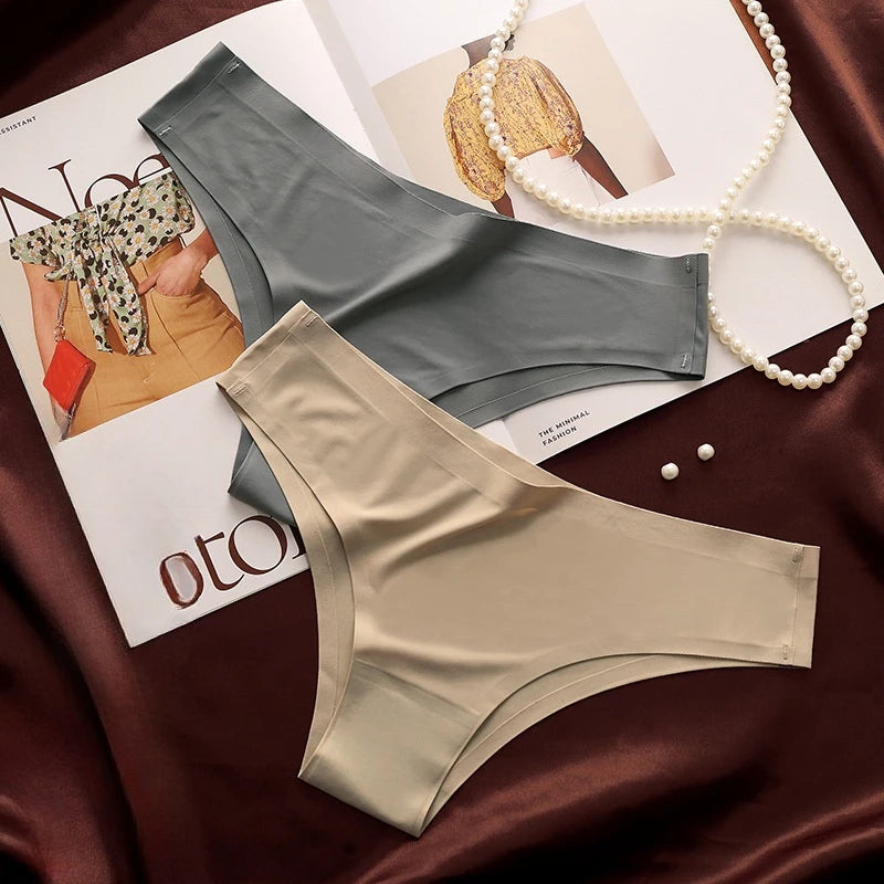 4PCS Women's Seamless Ice Silk Panties Low Waist Soft G-String Briefs