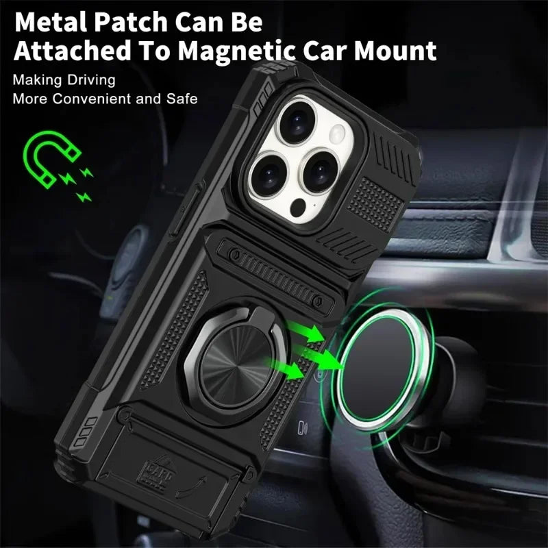 Case For iPhone 16 15 14 13 12 11 Pro Max Magnetic Rotated Ring Kickstand Heavy Duty Drop Protection Wallet Cover