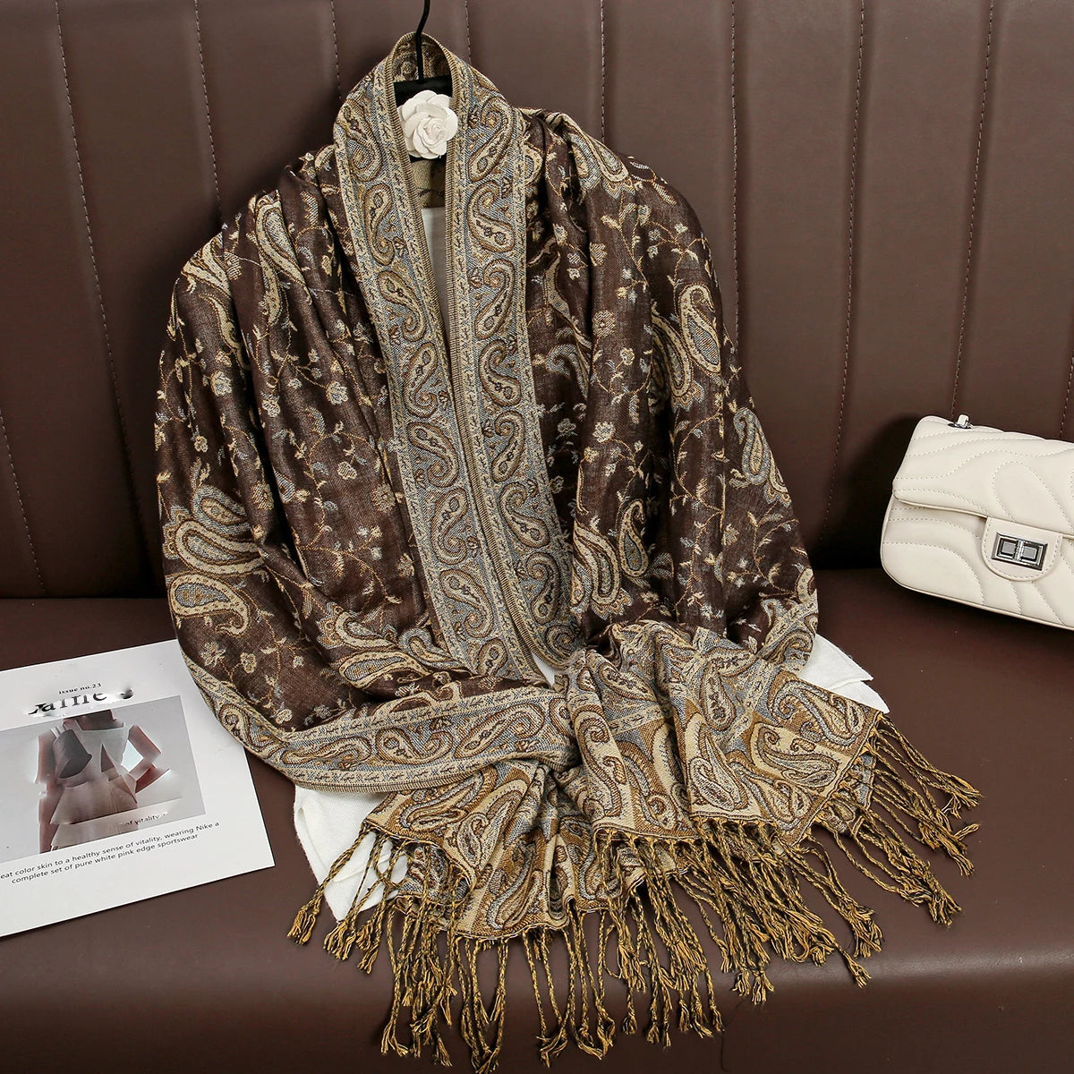 Women's Cashmere Pashmina Shawl Warm Winter Scarf Wrap with Elegant Print