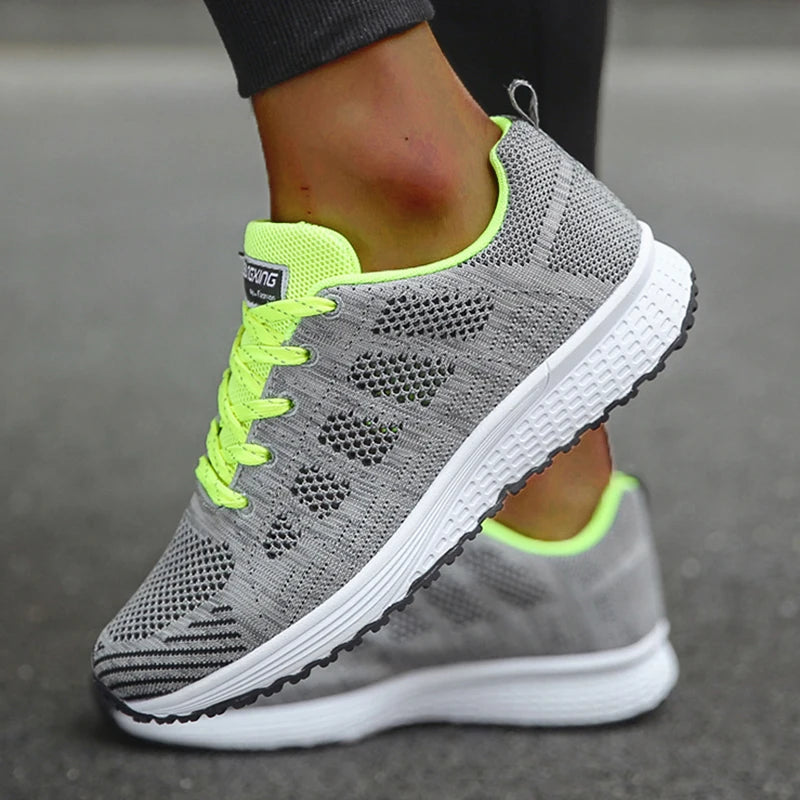 Women's Fashion Mesh Sneakers Breathable Lace-Up Tennis Shoes