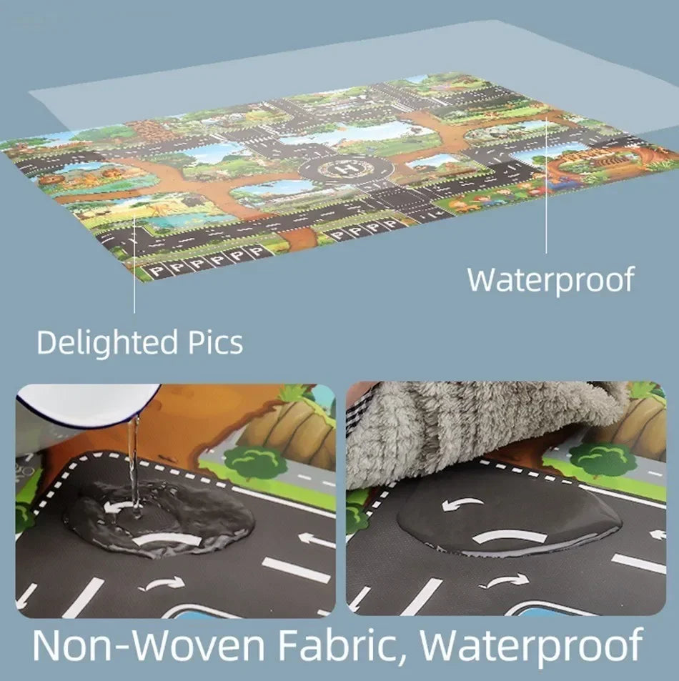 Baby Play Mat Traffic Road Map City Carpet Kids Car Parking Lot Game Rug