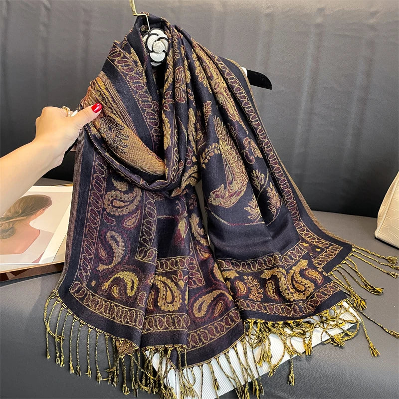 Women's Cashmere Pashmina Shawl Warm Winter Scarf Wrap with Elegant Print