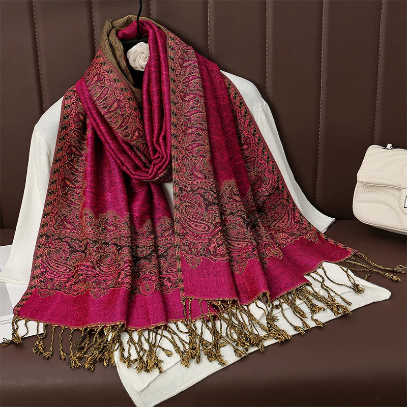 Women's Cashmere Pashmina Shawl Warm Winter Scarf Wrap with Elegant Print