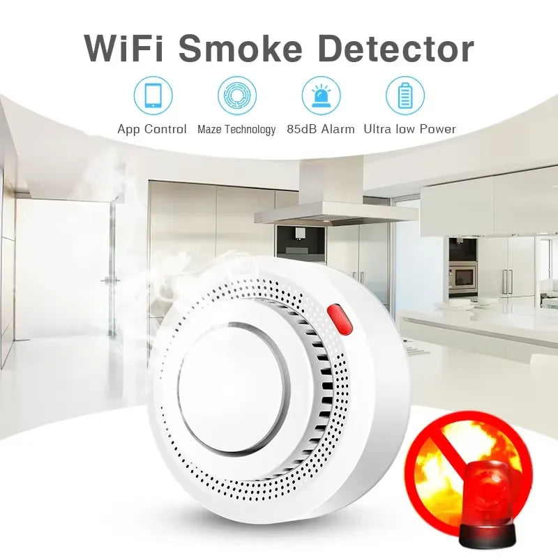 WiFi Smart Smoke Detector 85dB Fire Alarm Sensor with APP Control