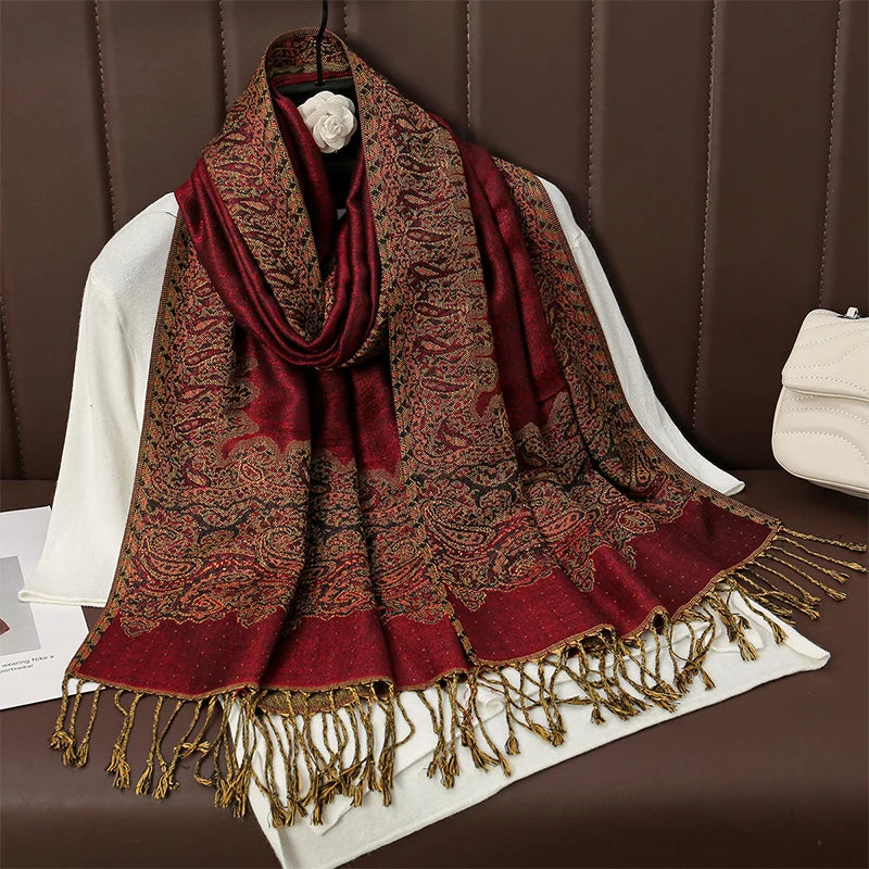 Women's Cashmere Pashmina Shawl Warm Winter Scarf Wrap with Elegant Print