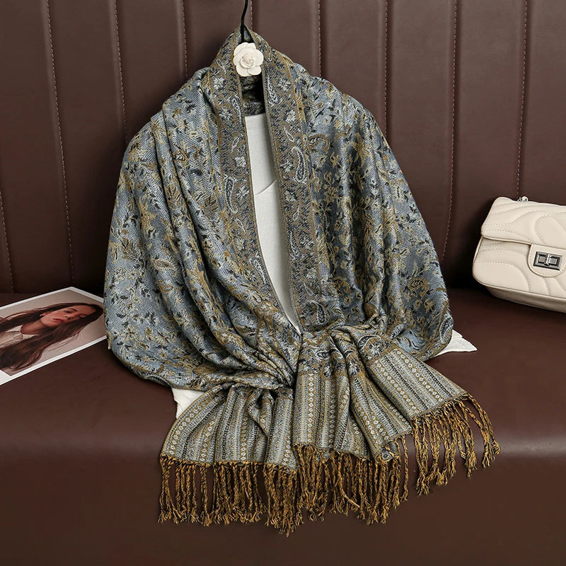 Women's Cashmere Pashmina Shawl Warm Winter Scarf Wrap with Elegant Print