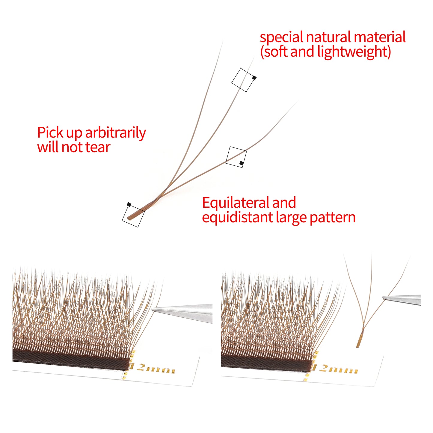 Brown 3D W-Shaped Eyelashes Extensions 3 Tips C/D Curl High Quality Individual Premade Volume Fans False Lashes Shop