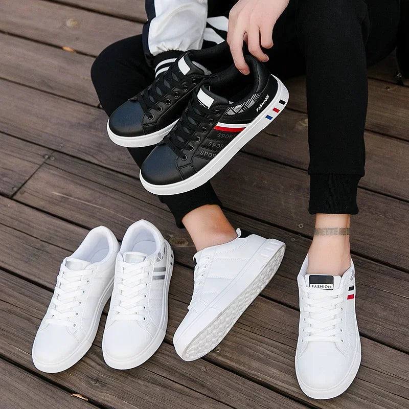 Unisex Casual White Sneakers Fashion Lace-Up Vulcanized Shoes Plus Size
