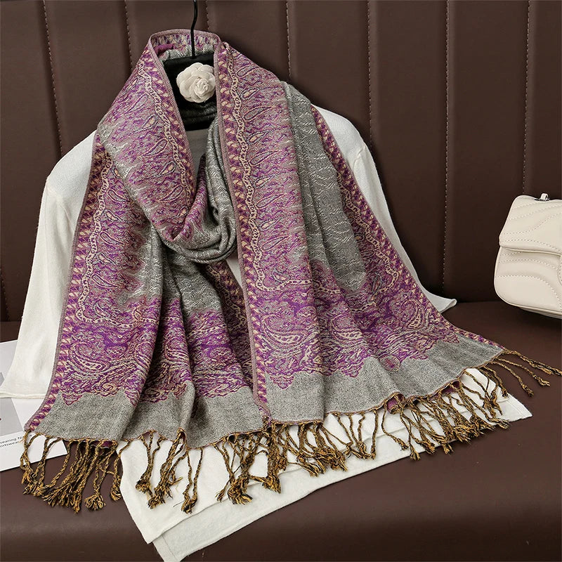 Women's Cashmere Pashmina Shawl Warm Winter Scarf Wrap with Elegant Print