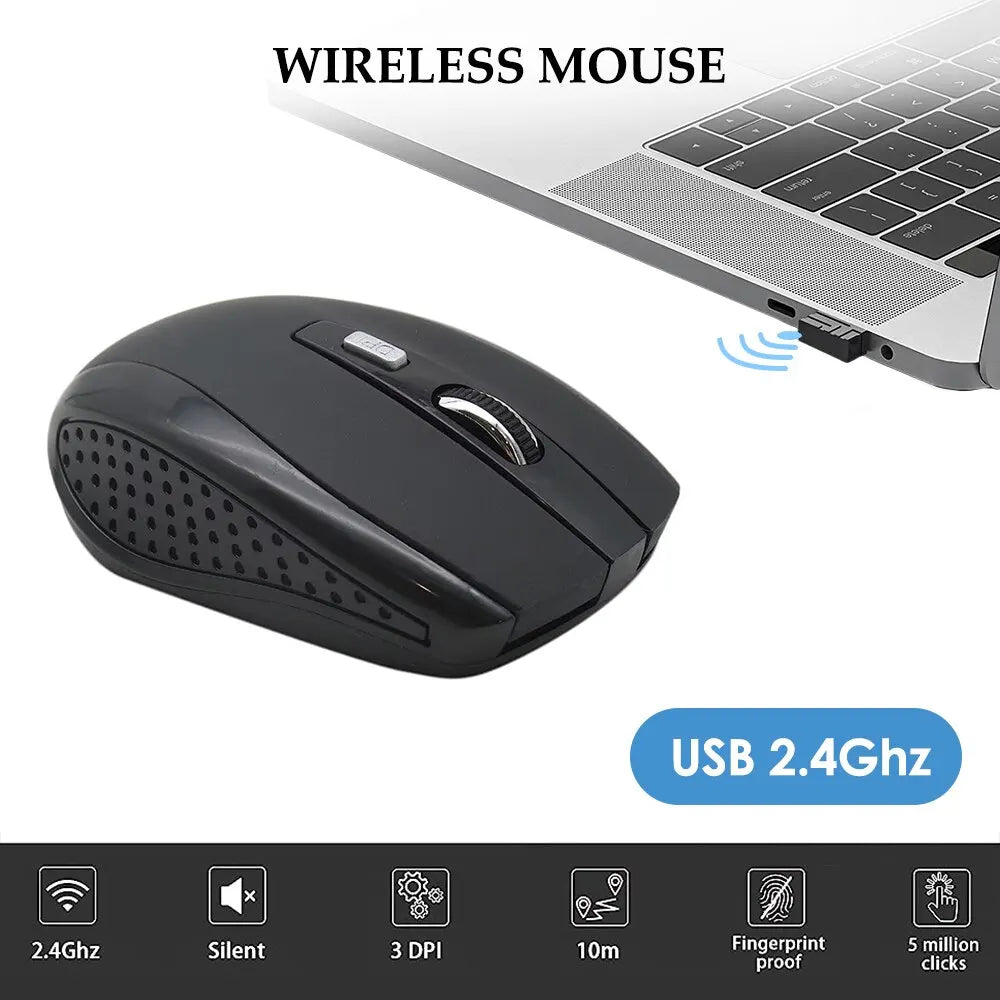 Wireless Silent Mouse 2.4G Portable Optical Adjustable DPI for Laptop PC