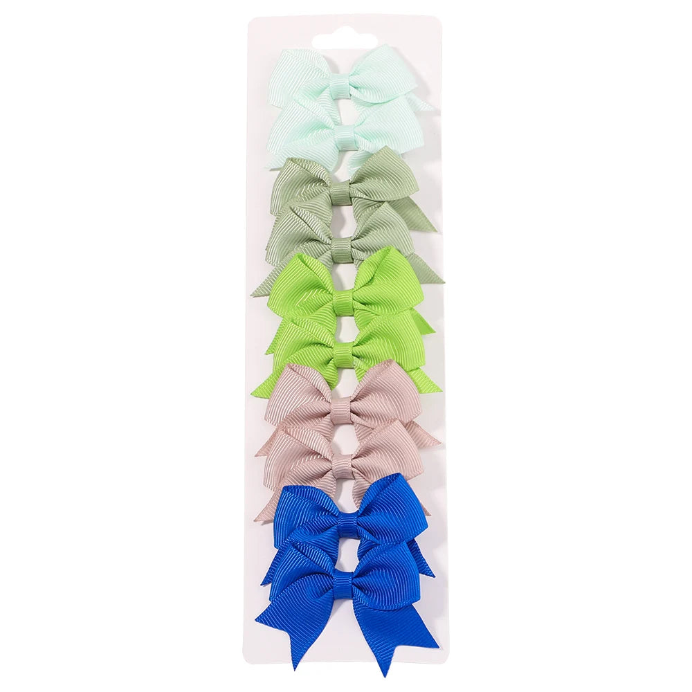 10PCS Cute Ribbon Bow Hair Clips for Baby Girls Handmade Barrettes Set