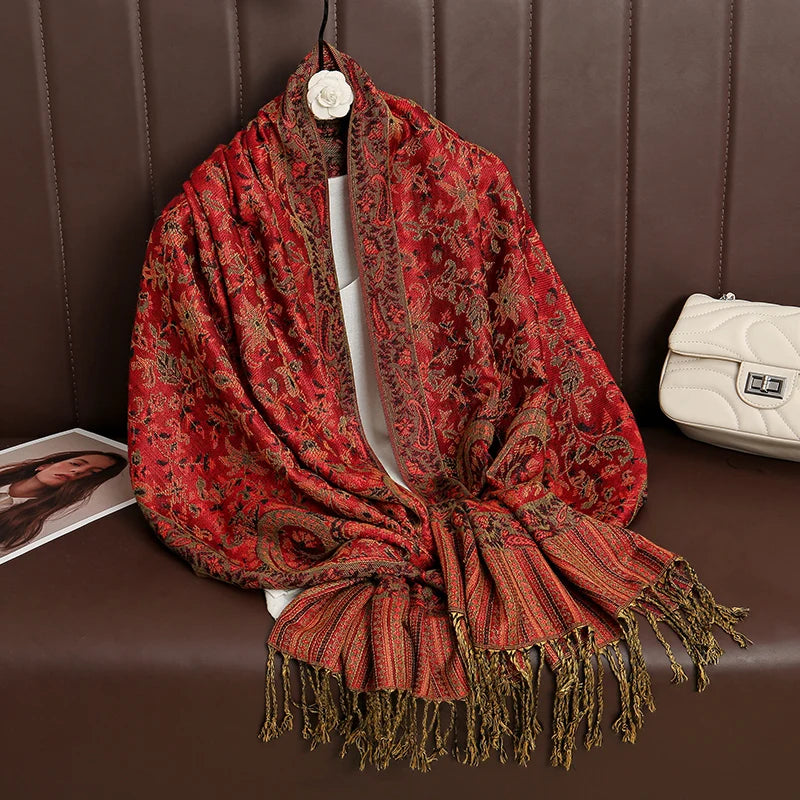 Women's Cashmere Pashmina Shawl Warm Winter Scarf Wrap with Elegant Print