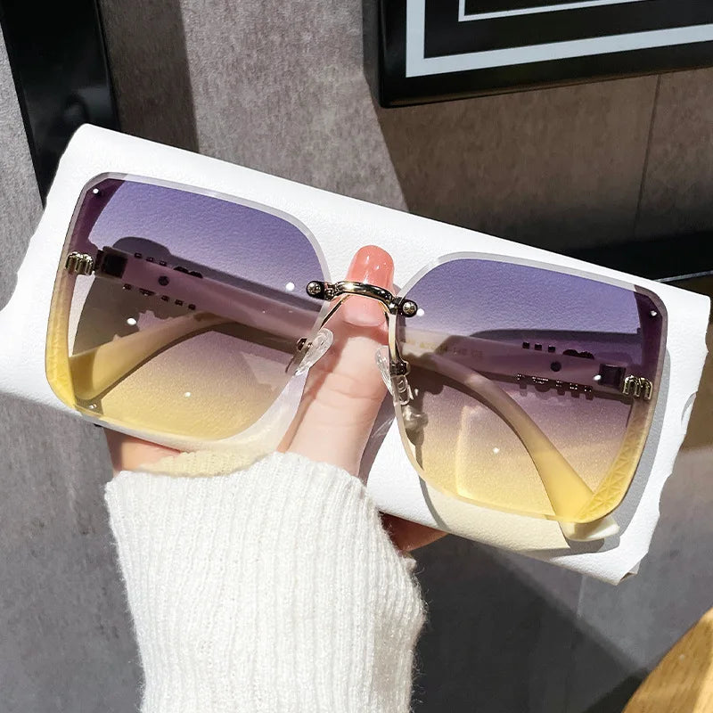 Luxury Rimless Sunglasses Women Vintage UV400 Anti-Glare Designer Shades
