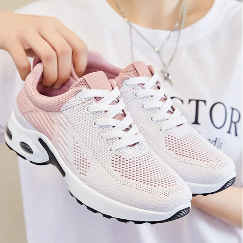 unisex Air Cushion Running Shoes Breathable Mesh Lace-Up Trainers