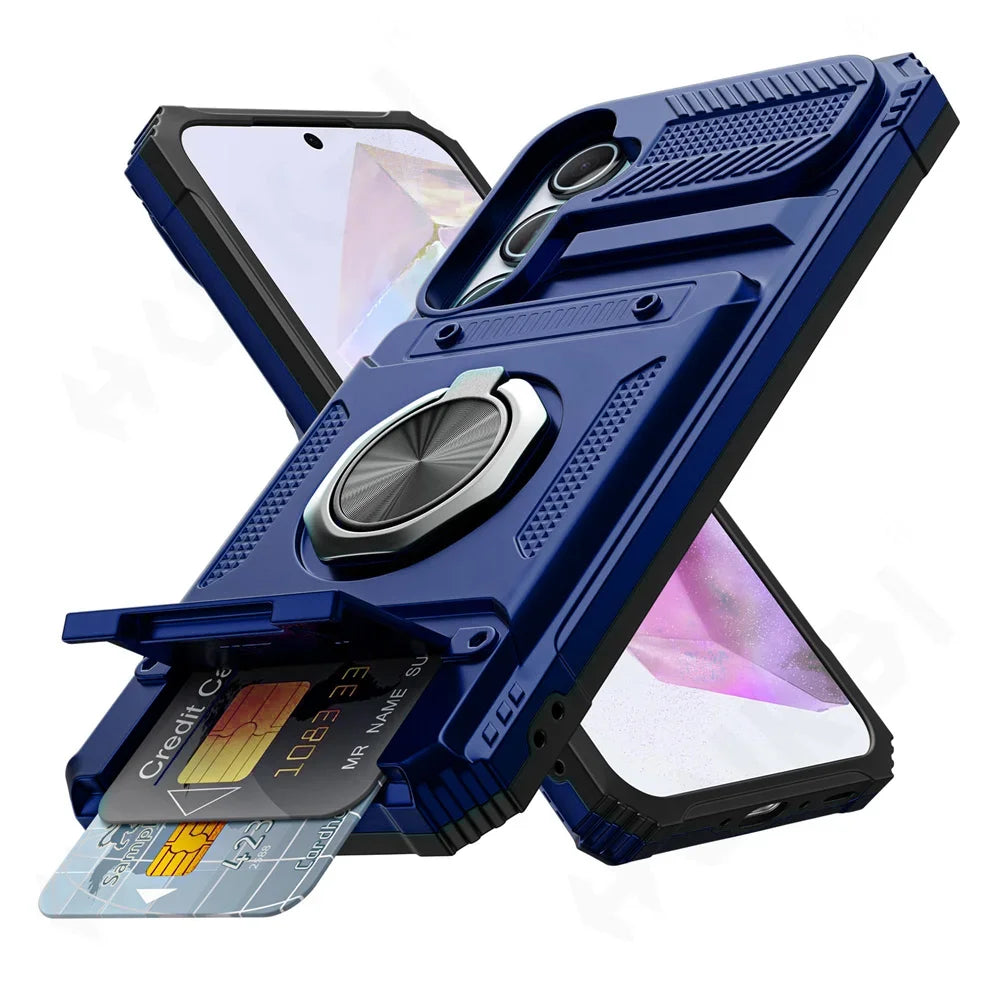 Case For Samsung Galaxy S24 S25 Ultra Plus A55 A35 A15 4G 5G Magnetic Rotated Ring Kickstand Heavy Drop Protection Wallet Cover