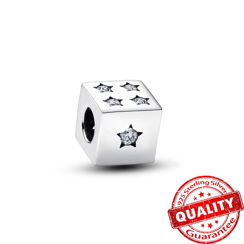 925 Silver Lucky Star & Heart Dice Bow Dangle Charm for Bracelet Gift