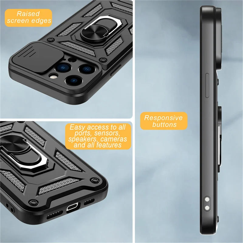 Camera Lens Protector Case For iPhone 16 13 12 11 Pro Max With Ring Stand Cases For iPhone 15 14 Pro Xs Max 16 8 7 Plus XR Cover