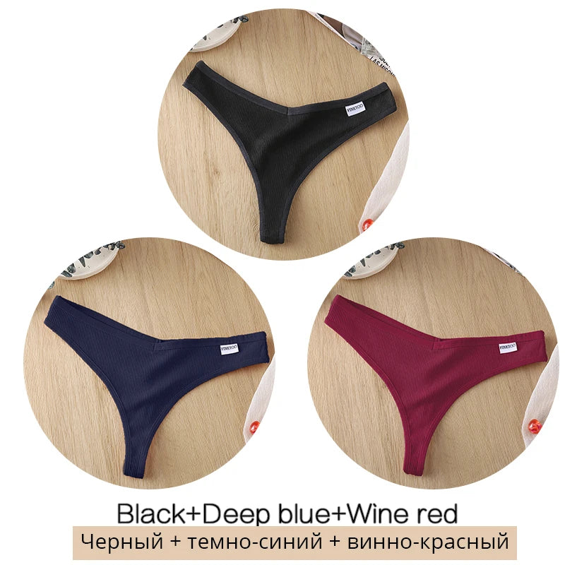 3PCS Women's Cotton Thongs Low Waist G-String Bikini Briefs Set