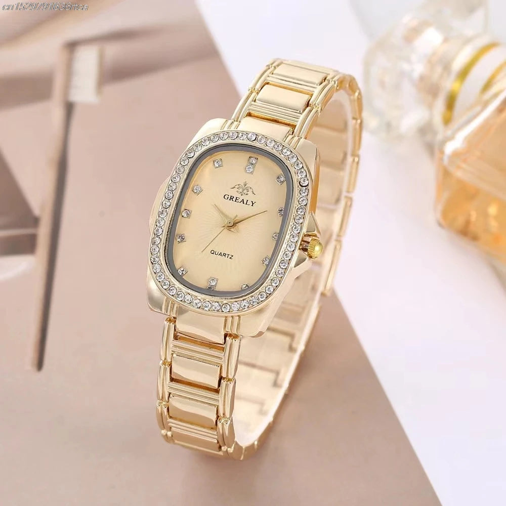 Women's Green Dial Quartz Watch – Diamond Accent & Steel Bracelet Design